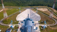 A Soyuz-2.1b booster rocket at a launch pad of the Vostochny Cosmodrome